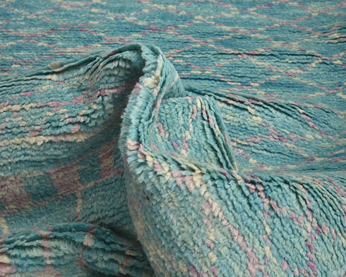 10 Feet Moroccan Blue Hand Woven Wool Runner Rug